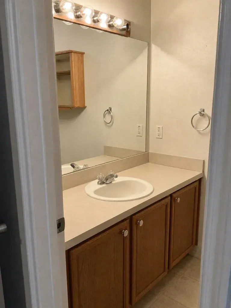 Vanity and quartz countertop before remodel